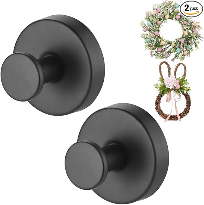 Black Wreath Door Hanger, Heavy Duty Wreath Suction Cup Hooks for Fall Halloween Christmas Decorations, 2 Pack Strong Reusable Wreath Hangers Welcome Sign Front Door Window Glass Indoor Outdoor