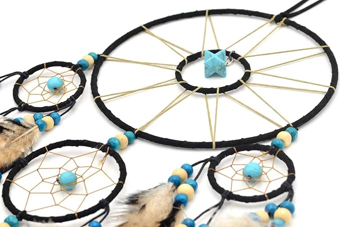 Urdeoms Large Black Dream Catchers for Bedroom Adult Merkaba Turquoise Boho Dream Catcher Wall Decor for Boys Teen Room Decor Dorm Living Room Hanging Decoration Festival Gifts(NO.32)
