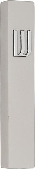 A&S Mezuzot Modern Concrete Mezuzah Case with Scroll, Easy Peel and Stick Mezuza (Grey+ Silver Shin, 7 Inches)