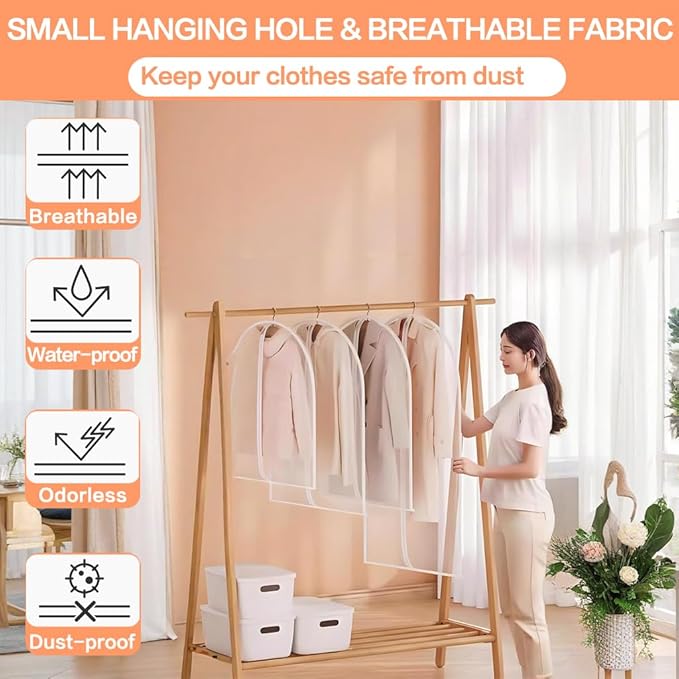 Clear Garment Bags (24'' x 48'' Set of 6) Clothes Covers for Closet Storage Closet Cover for Open Closet Hanging Clothes Travel Bag Clothes Bags with Zipper Gown Garment Bag for Long Dresses