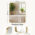 Sweetcrispy Bathroom Wall Mirror, 30x22 Inch Wall Mount Mirror for Over Sink, Modern Rounded Rectangle Vanity Mirrors with Matte Metal Framed, for Home Decor, Living Room, Bedroom, Gold