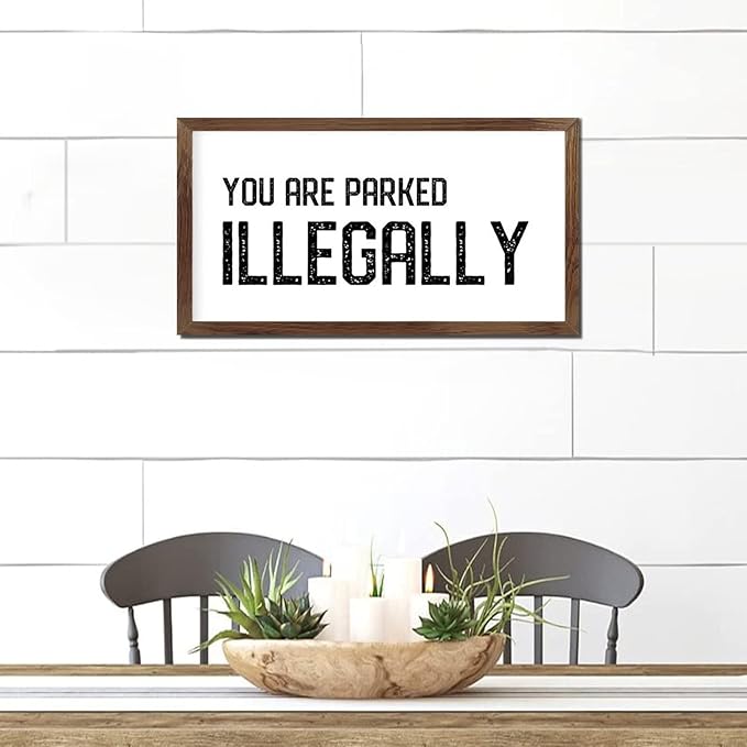 12x22in Hanging Wall Sign with Motivational Quote You Are Parked Illegally Bible Quotes Apricot Frame Wooden Plaque for Bathroom Farmhouse Porch Cottage Wall Decor Birthday Housewarming Gift