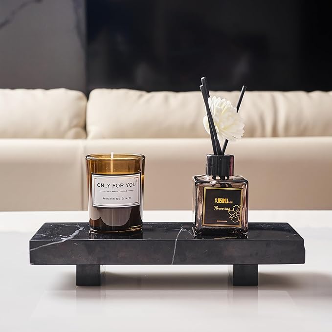 Natural Marble tray pedestal stand, Soap Dispenser Holder, Modern Marble Riser For Decor Display, Soap Pedestal For Bathroom, Kitchen, Home Decor (Marquina Black)