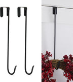 Jemeni 16" Heavy Duty Wreath Hangers for Front Door (2 Pack), 35LBS Matte Iron Over The Door Hook, No Tools Needed Black Wreath Holder