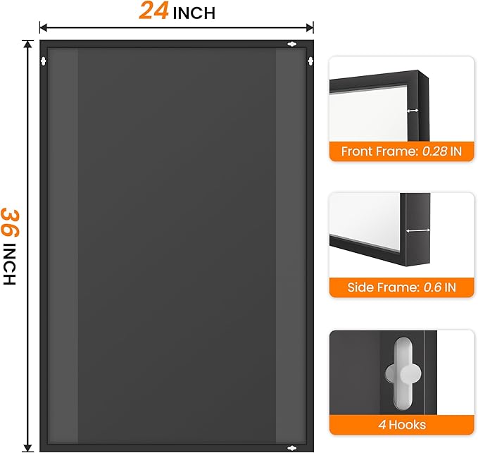 TRAHOME Bathroom Vanity Mirror for Wall, 2 Pack 36" x 24" Metal Framed Rectangular Bathroom Wall Mirror for Over Sink, HD Shatterproof Glass, Hangs Horizontally or Vertically(Black)