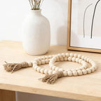 Farmhouse Decor, 59in Wooden Beads Garland with Tassels, Rustic Farmhouse Prayer Boho Beads for Coffee Table Wall Country Decor