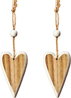 Sun&Beam Heart-Shaped Wooden Decorative 2Pcs Hanging Handmade Hearts Ornaments for Wedding Party Valentine Christmas Home Decoration Car Décor (S-#4, 2Pcs)