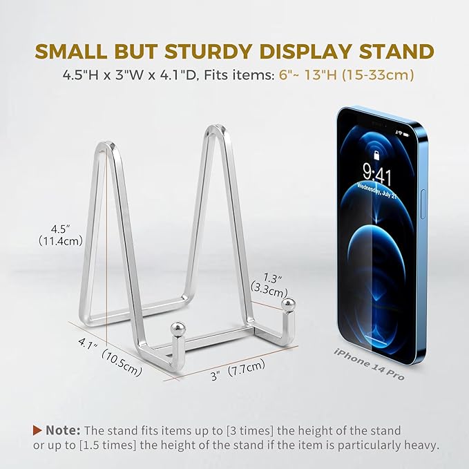 Plate Holder Easel Display Stand - 4.5 inch Metal Plate Stands for Display - Tabletop Picture Stand - Silver Iron Easels for Display Pictures | Photo Frames | Book | Decorative Plates | Plaque -2 Pack