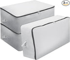Omygarden Ultra Thick Fabric Clothes Canvas Storage Bag Foldable Closet Organizer Bag with Reinforced Handle Sturdy for Sweaters, T-shirts, Blankets, Coats, 3 Pack, Light Gray