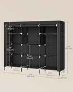 SONGMICS Portable Closet, Fabric Wardrobe, Clothes Rack with Shelves, Pockets, Large Capacity, 4 Hanging Rods, 74.4 x 17.7 x 70.9 Inches, Black URYG011BZ02