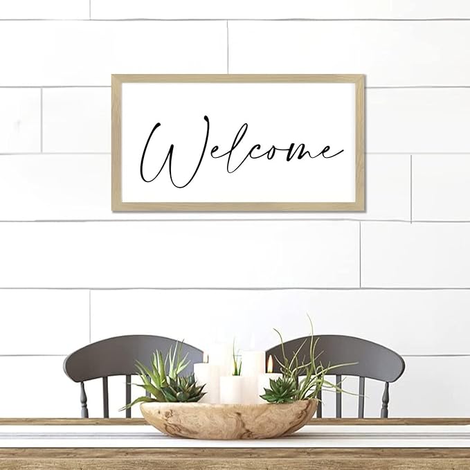 Positive Saying Wood Sign with Scripture Verses Welcome Chic Style 12x22in Beige Frame Wooden Plaque for Cottage Washroom Cafe Bar Garden Yard Farmhouse Porch Wall Decor Birthday Housewarming Gift