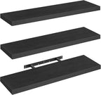 RALGEND Floating Shelves for Wall, 1.5" Thick Wall Shelf Set of 3 with Invisible Brackets, L31.5 x W7.9 Hanging Book Shelves Farmhouse Home Decor for Bathroom, Living Room, Bedroom, Black 8301BJP3BK
