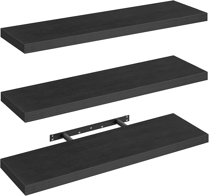 RALGEND Floating Shelves for Wall, 1.5" Thick Wall Shelf Set of 3 with Invisible Brackets, L31.5 x W7.9 Hanging Book Shelves Farmhouse Home Decor for Bathroom, Living Room, Bedroom, Black 8301BJP3BK