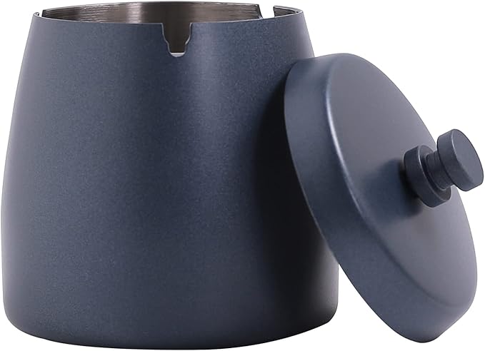 Ashtray with Lid for Cigarette, Stainless Steel Smokeless Odorless Windproof Ashtrays for Home Office Tabletop Outside Patio Outdoor Balcony(3.54''x2.8''x3.38'')