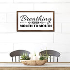Family Lettering 12x22in Wood Framed Sign with Encouragement Quote Breathing Perform Mouth to Mouth Apricot Frame Wooden Plaque Housewarming Gift for Cottage Office Farmhouse Porch Wall Decor