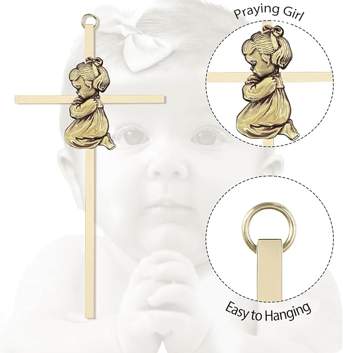 Tryuunion Baby Wall Cross Baptism Gifts for Boys and Girl, 7-inch Blessing Boy Baptism Crosses for First Holy Communion Christening and Dedication Baptismal Gifts (Gold Girl-7 in)