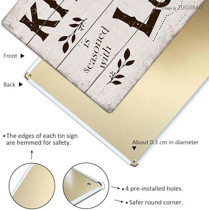 Funny Kitchen Signs Decor-Kitchen Farmhouse Decor-Personalized Kitchen Metal Sign-Kitchen Counter Accessories-12x8 Inch Hanging Plaque Home Wall Decorations-This Kitchen Is Seasoned With Love