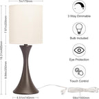 3 Way Touch Control Table Lamp, Modern Bedside Lamp Dimmable Nightstand Lamp with Beige Shade and Dark Brown Base, Small Desk Lamp for Living Room, Dorm, Home Office, 9W LED Bulb Included