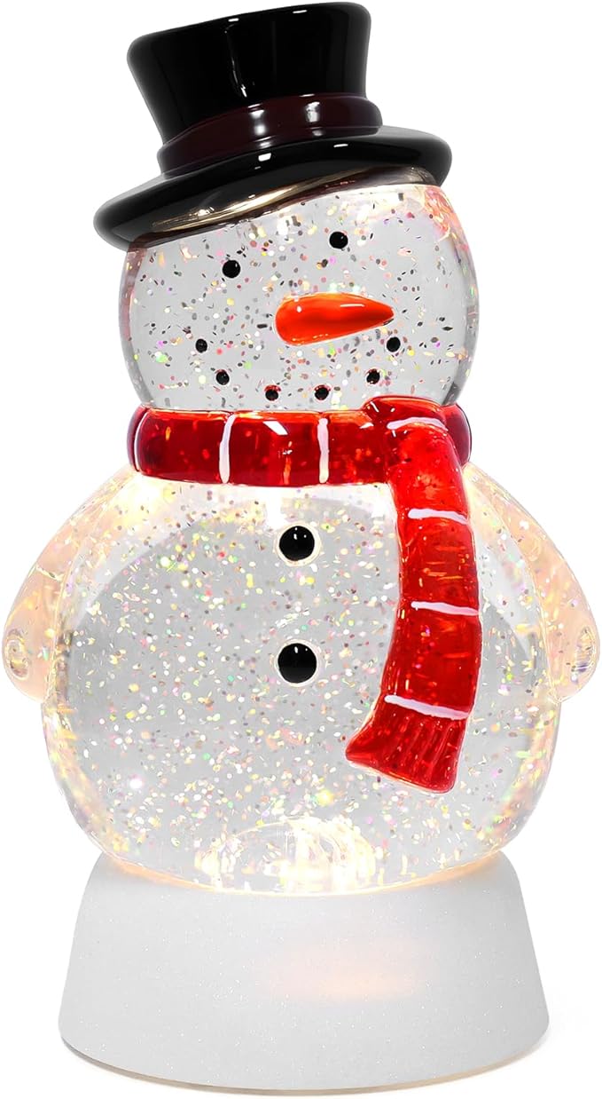 Christmas Snow Globe Snowman Lighted Musical Glitter Globe Battery Operated or USB Powered with Timer Water Glittering Snowing Globe for Christmas Party Home Table Decorations Gifts (Snowman)