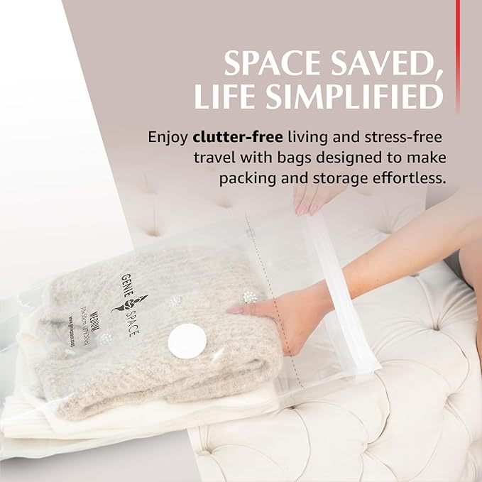 GENIE SPACE Premium Vacuum Storage Bags for Clothes, Bedding and Travel, Large Size 30x24 Inches, Airtight, Odor-Proof and Reusable Space Saver Bags with Double Zipper Seal, 2-Pack