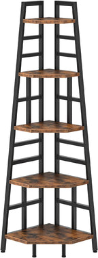 CHOEZON 70.1-Inch 5-Tier Tall Corner Shelf, Narrow Bookshelf for Small Spaces, Industrial Bookcase Display Stand for Living Room, Bedroom, Office, Rustic Brown TCJ25BF