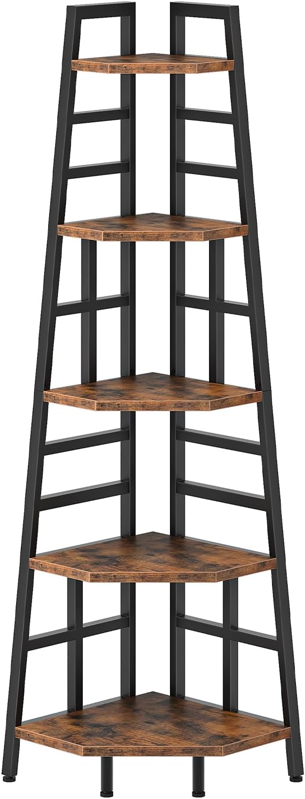 CHOEZON 70.1-Inch 5-Tier Tall Corner Shelf, Narrow Bookshelf for Small Spaces, Industrial Bookcase Display Stand for Living Room, Bedroom, Office, Rustic Brown TCJ25BF
