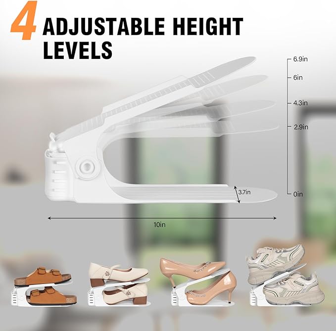 TOPNEW 20 Pack Shoe Slots Organizer Shoe Stacker for a Pair of Shoes 4 Levels Adjustable 50% Shoe Space Saver Double Layer Shoe Rack Organizer for Closet (White)