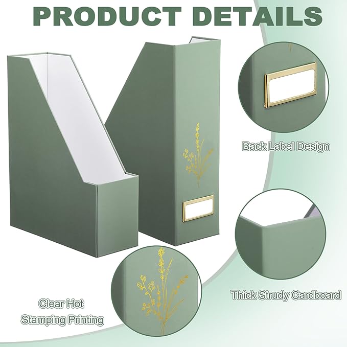 AmazingSpark 5 Pack Magazine File Holder Office Desk Storage Holder Set Vertical Desk Cardboard Organizer for Office Home Classroom Organize Your File Magazines Paperwork Books or Binders(Sage Green)