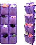Dual Sided Hanging Closet Organizer Shoe Rack Holder with 26 Large Pockets (Purple)