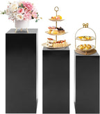 3 PCS Display Pedestal Stand, Metal Display Pedestal Stands Decoration Cube Sculpture Displays Column Square Displays Stands Pillars for Wedding Party Baby Shower Birthday (Black, 3PCS)