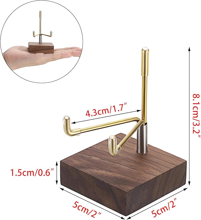 Hipiwe Adjustable Metal Arms Display Stand Easel with Wooden Base - Small Display Easel Holder for Displaying Fossil Coral Geodes Rock Mineral Agate Plate Seashell and Photos, 2"x2"x3.2"