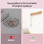 Wall Mounted Necklace Holder, Farmhouse Style Necklace Holder, Tangle Free Wall Jewelry Organizer with 28 Hooks(2 Packs,Natural)