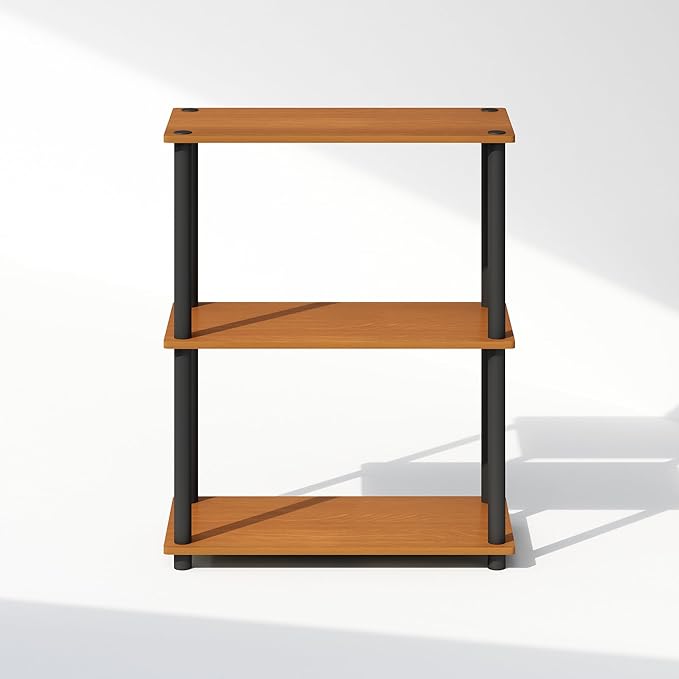 Furinno Turn-N-Tube Book Shelf, 3-Tier Bookshelf, Bookcase with Multipurpose Compact Display Rack, 11.6 x 23.6 x 29.6, for Living Room, Bedroom, Home Office, Light Cherry
