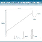 4PCS Heavy Duty White Closet Rod Brackets 11 x 11 Inch,1-3/8Inch Diameter Shelf and Rod Bracket Holder for Home and Closet Decor, Wall Mount Closet Pole Supports Bracket Hook with Screws