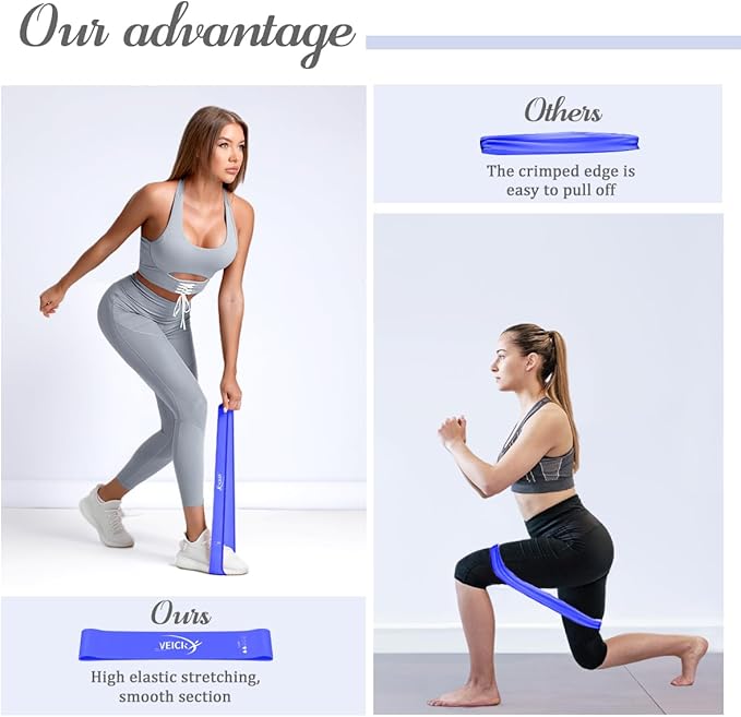 VEICK Resistance Loop Exercise Bands, Elastic Workout Bands for Men Women, Set of 5 Different Resistance Levels Stretch Band for Home Fitness Stretching Strength Training