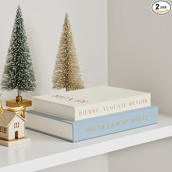 Aesthetic Decorative Books - Set of 2 Linen Fake/Faux Books Enhance Your Bookshelf, Coffee Table, Living Room, Bedside Table or Mantle, Stackable Modern Home Decor, Photo Storage and as a Keepsake Box