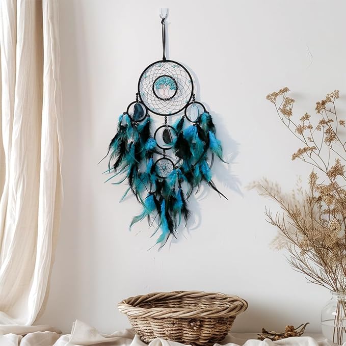 Large Dream Catchers, Dreamocean Crystal Tree of Life Dream Catcher with Healing Stones Handmade Boho Dreamcatcher Wall Hangings Decor Gifts for Adults Boys