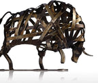 Tooarts Metal Modern Sculpture Iron Braided Cattle Home Handmade Statue Crafts