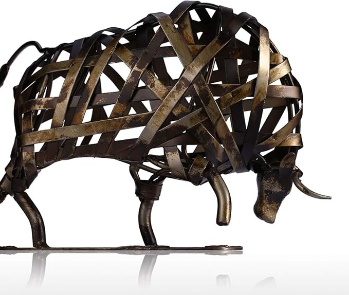 Tooarts Metal Modern Sculpture Iron Braided Cattle Home Handmade Statue Crafts