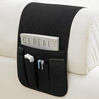 RETON Sofa Armrest Organizer with 5 Pockets, Non Slip Remote Control Caddy with 8 Pieces of Hook and Loop Fasteners, Armchair Caddy Holder Storage for Magazine Recliner Book TV Phone (Black)
