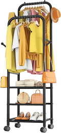 Furologee Clothing Racks for Hanging Clothes, Portable Rolling Garment Rack, Sturdy Metal Freestanding Clothes Rack with Wheels, Double Rods Wardrobe Racks for Bedroom Laundry Living Room