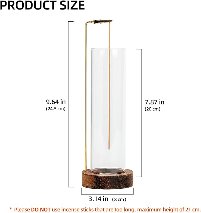 Incense Holder for Sticks, Anti-Ash Flying Incense Burner with 30 Incense Sticks, Detachable Glass Ash Catcher (Wood, Brown)