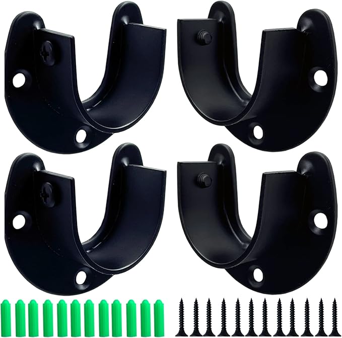 1-1/4 Inch 4 Packs Black Heavy Duty Stainless Steel Closet Rod End Supports Closet Pole Sockets Flange Rod Holder with Screws， Closet Shelf and Rod Brackets (Open Flange)