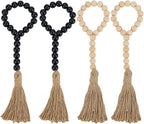 PH PandaHall 4pcs Wood Bead Garlands 12.6 Inch Decorative Wooden Hanging Bead Garland with Tassels for Vase Door Knob Hanging Ornaments Farmhouse Dector, Black/Natural Wood
