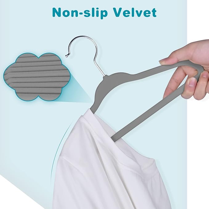 BAGAIL 50 Pack Kids Velvet Hangers 11 Inches Children's Clothes Hangers Non-Slip Baby Hangers for Infant/Toddler (Grey)