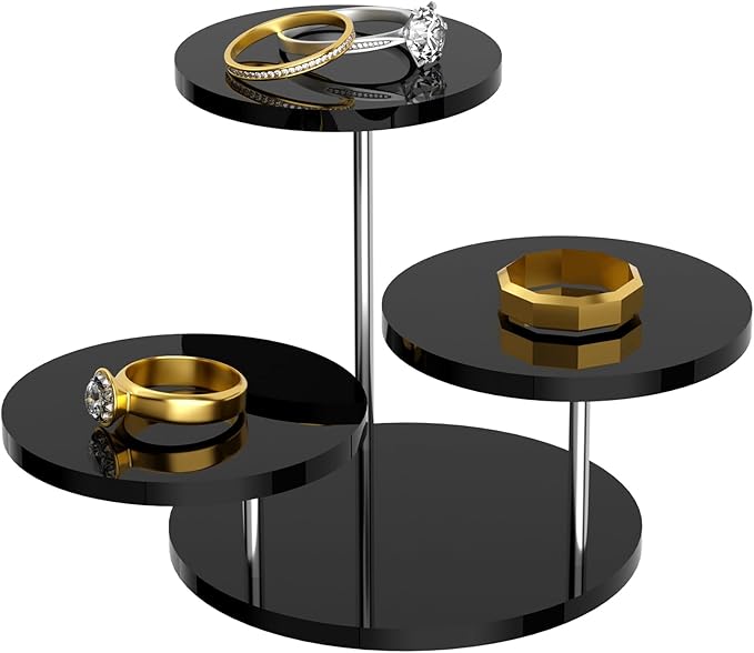 Round Acrylic Display Riser Stands, 3 Tier Jewelry Display Stands for Rings Earrings Mini Figurines 2 Pack(Black)