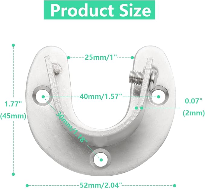 8 Packs Stainless Steel Closet Rod End Supports 1 Inch Wardrobe Bracket Heavy Duty Closet Pole Sockets Flange Rod Holder, U-Shaped with Screws, Silver