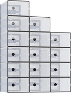 NEWBULIG 45 Clear Shoe Storage Boxes, Shoe Organizer for Closet with Lid, Plastic Stackable Breathable Shoe Cabinet with Lid for Sneakers, Heels & Boots, Black