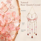 AWLEE Crystal Dream Catcher Pink, Boho Moon Dream Catchers for Adults Girls, Handmade Crystal Dreamcatcher Wall Hanging for Bedroom Living Room Window Garden Décor