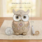 Owl Statue Home Decor, Vintage Resin Figurine with Crystals for Shelf, Boho Decorations for Living Room Office Desk, Unique Gifts for Women Bird Lovers